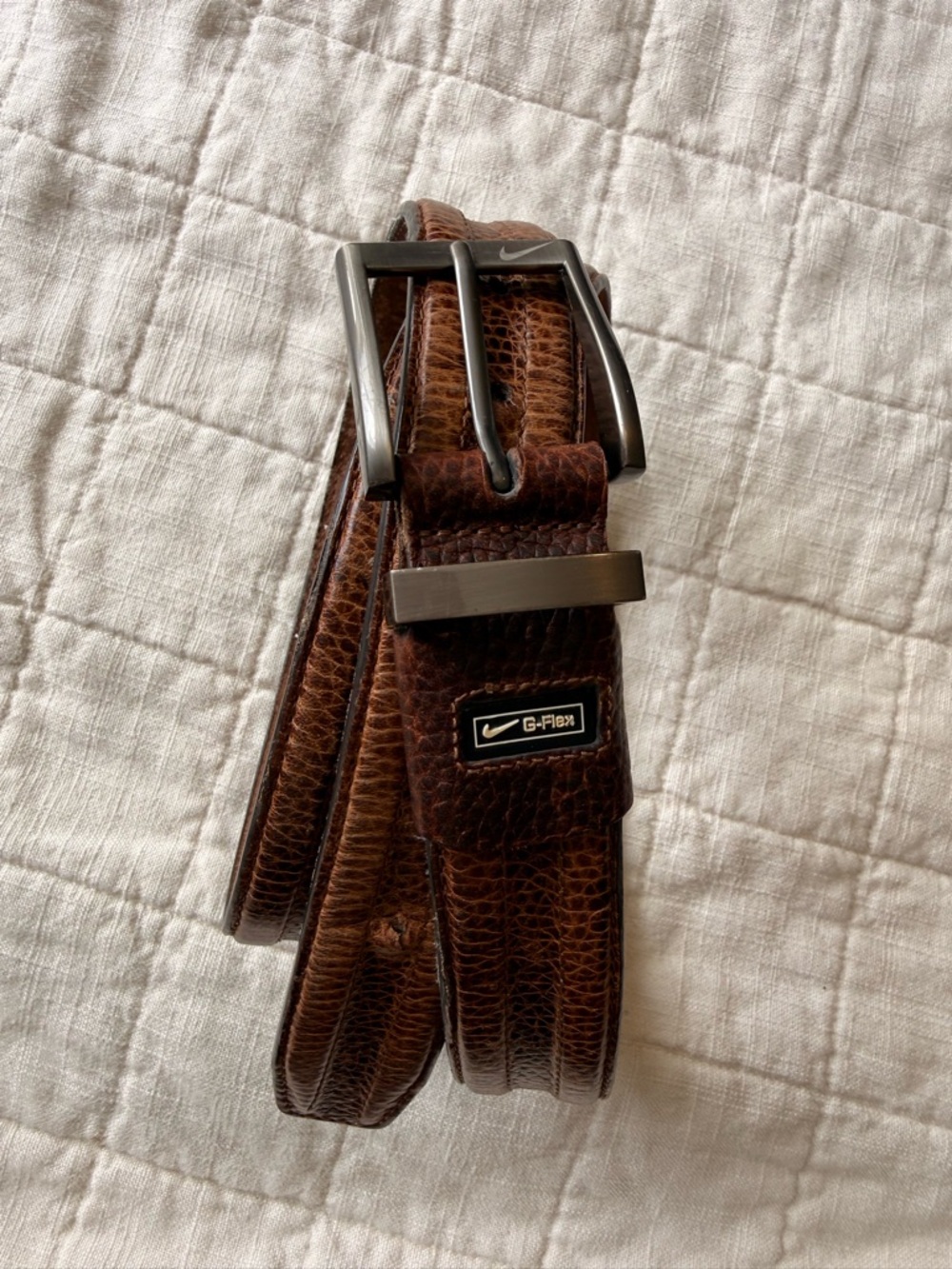 Nike Brown Textured Leather Men’s Golf Belt with Gunmetal Buckle